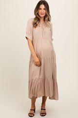 Mocha Lightweight Flowy Tiered Maternity Maxi Dress