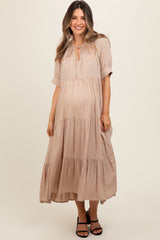 Mocha Lightweight Flowy Tiered Maternity Maxi Dress