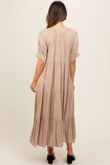 Mocha Lightweight Flowy Tiered Maternity Maxi Dress