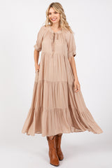 Mocha Lightweight Flowy Tiered Maternity Maxi Dress