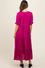 Magenta Lightweight Flowy Tiered Maternity Maxi Dress