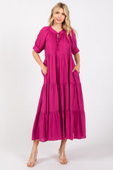 Magenta Lightweight Flowy Tiered Maxi Dress