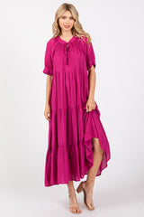 Magenta Lightweight Flowy Tiered Maxi Dress