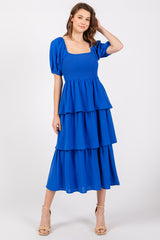 Royal Blue Smocked Body Ruffled Tiered Dress