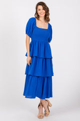 Royal Blue Smocked Body Ruffled Tiered Dress