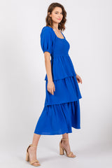 Royal Blue Smocked Body Ruffled Tiered Dress