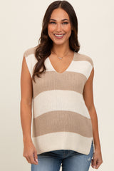 Cream Striped V-Neck Maternity Sweater Tank