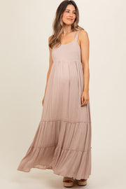 Taupe Tiered Maternity Maxi Dress