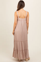 Taupe Tiered Maternity Maxi Dress