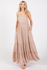 Taupe Tiered Maternity Maxi Dress