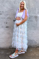 Lavender Floral Ruffle Tiered Maternity Maxi Dress