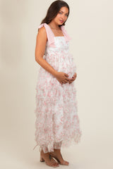 Light Pink Floral Ruffle Tiered Maternity Maxi Dress