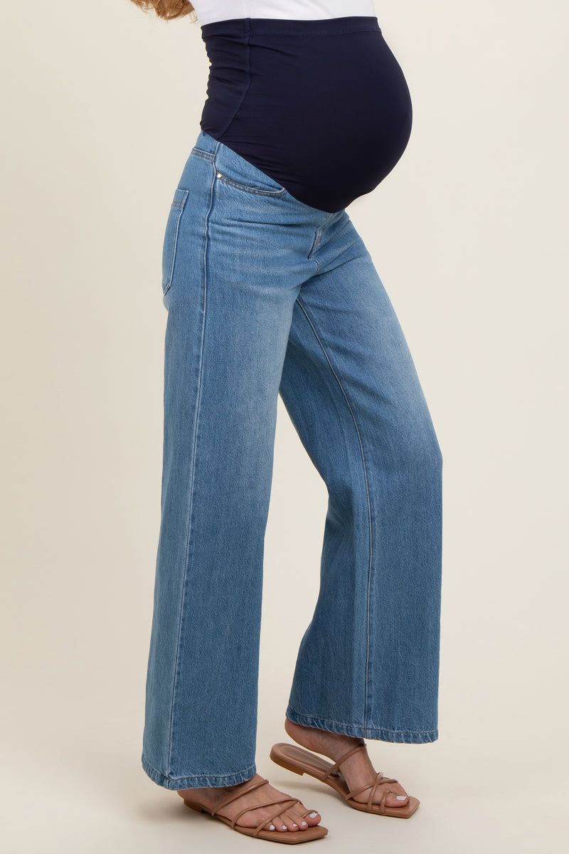 Blue Super Wide Leg Maternity Jeans Pinkblush