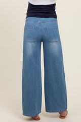 Blue Super Wide Leg Maternity Jeans