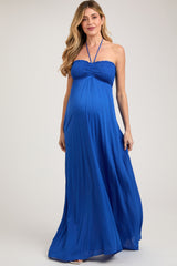 Royal Blue Smocked Halter Maternity Maxi Dress