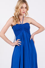 Royal Blue Smocked Halter Maxi Dress