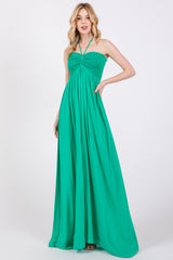 Green Smocked Halter Maternity Maxi Dress