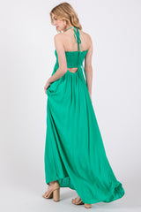 Green Smocked Halter Maxi Dress