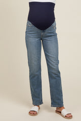 Blue Vintage Wash Straight Leg Maternity Jeans