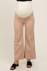 Light Taupe Wide Leg Cropped Maternity Pants