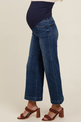 Navy Blue Front Seam Wide Leg Maternity Jeans