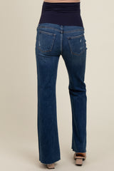 Navy Blue Flare Leg Raw Hem Maternity Jeans