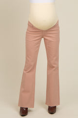 Beige Flare Leg Raw Hem Maternity Jeans