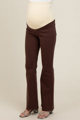 Brown Flare Leg Raw Hem Maternity Jeans