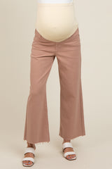 Beige Wide Leg Raw Hem Maternity Jeans