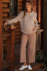 Beige Wide Leg Raw Hem Maternity Jeans