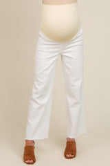 White Wide Leg Raw Hem Maternity Jeans