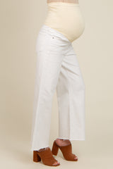 White Wide Leg Raw Hem Maternity Jeans