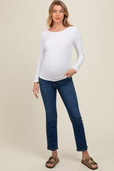 Navy Blue Slim Straight Cropped Maternity Jeans