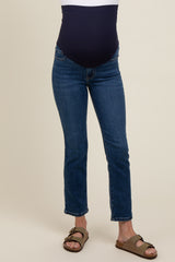 Navy Blue Slim Straight Cropped Maternity Jeans