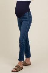 Navy Blue Slim Straight Cropped Maternity Jeans