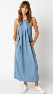 Denim Sleeveless Shift Midi Dress