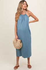 Denim Sleeveless Shift Maternity Midi Dress