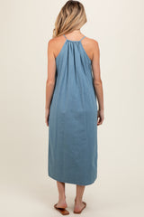 Denim Sleeveless Shift Maternity Midi Dress