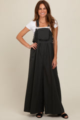 Charcoal Crochet Lace Trim Maternity Overalls