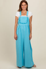 Blue Crochet Lace Trim Maternity Overalls