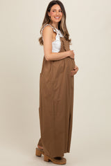 Mocha Crochet Lace Trim Maternity Overalls