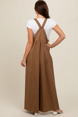 Mocha Crochet Lace Trim Overalls