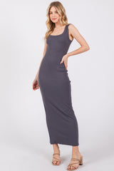 Charcoal Rib Knit Maternity Maxi Dress