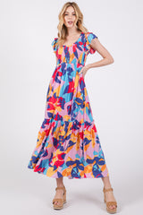 Multi-Color Smocked Ruffle Midi Dress