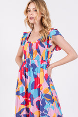 Multi-Color Smocked Ruffle Midi Dress