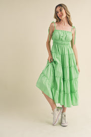 Lime Tiered Tie Strap Midi Dress