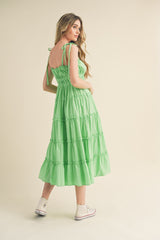 Lime Tiered Tie Strap Midi Dress