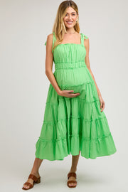 Lime Tiered Tie Strap Maternity Midi Dress