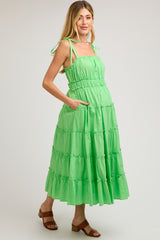 Lime Tiered Tie Strap Maternity Midi Dress