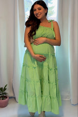 Lime Tiered Tie Strap Maternity Midi Dress